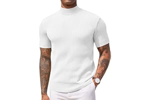 COOFANDY Men's Mock Turtleneck Sweater Short Sleeve Casual Basic Pullover Sweater