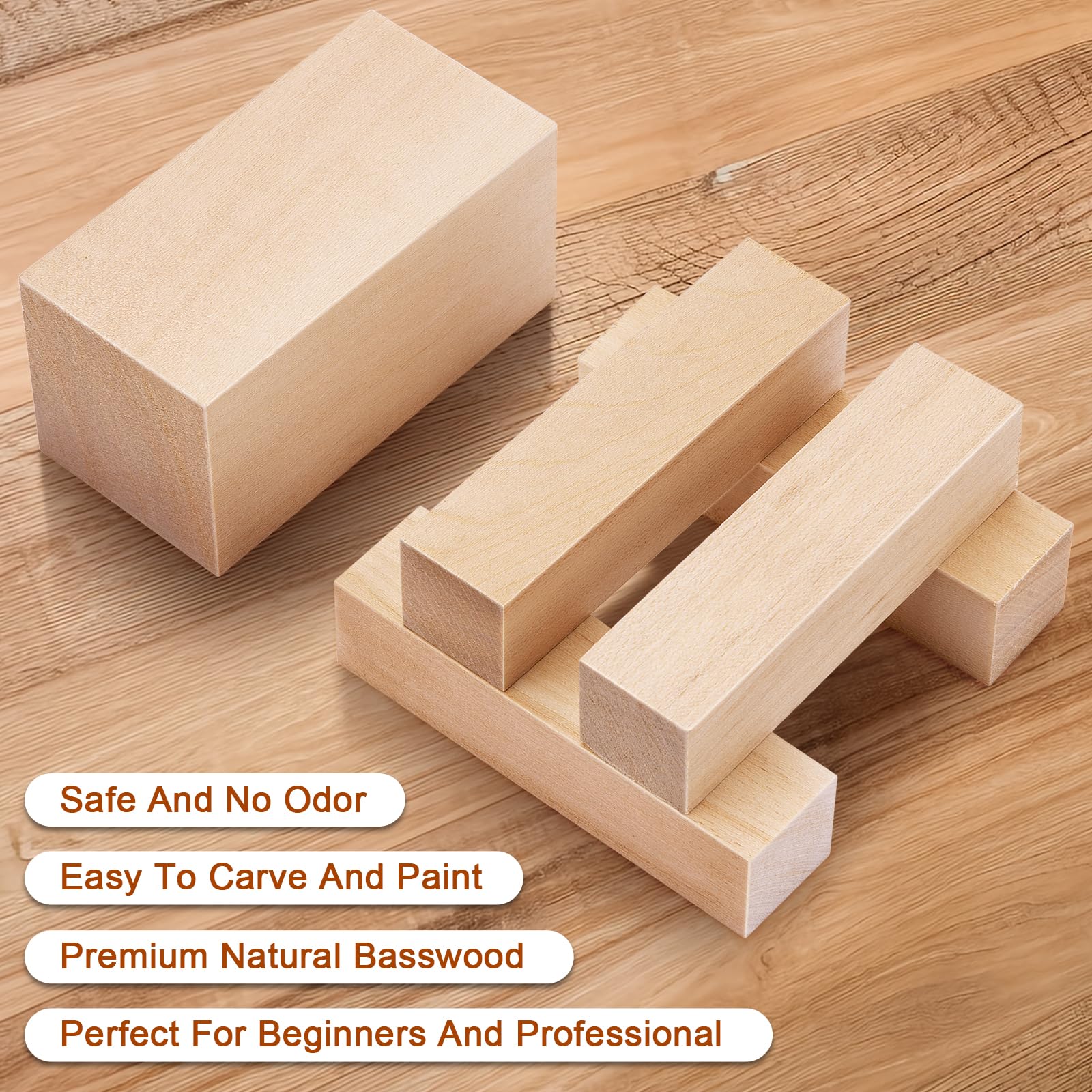 7 Pcs Basswood Blocks for Carving & Whittling - 2 Sizes (4x1x1 & 4x2x2 Inches), Premium Wood Set, Ideal for Crafts, Model Building, and Artisans (Carving & Whittling Wood)
