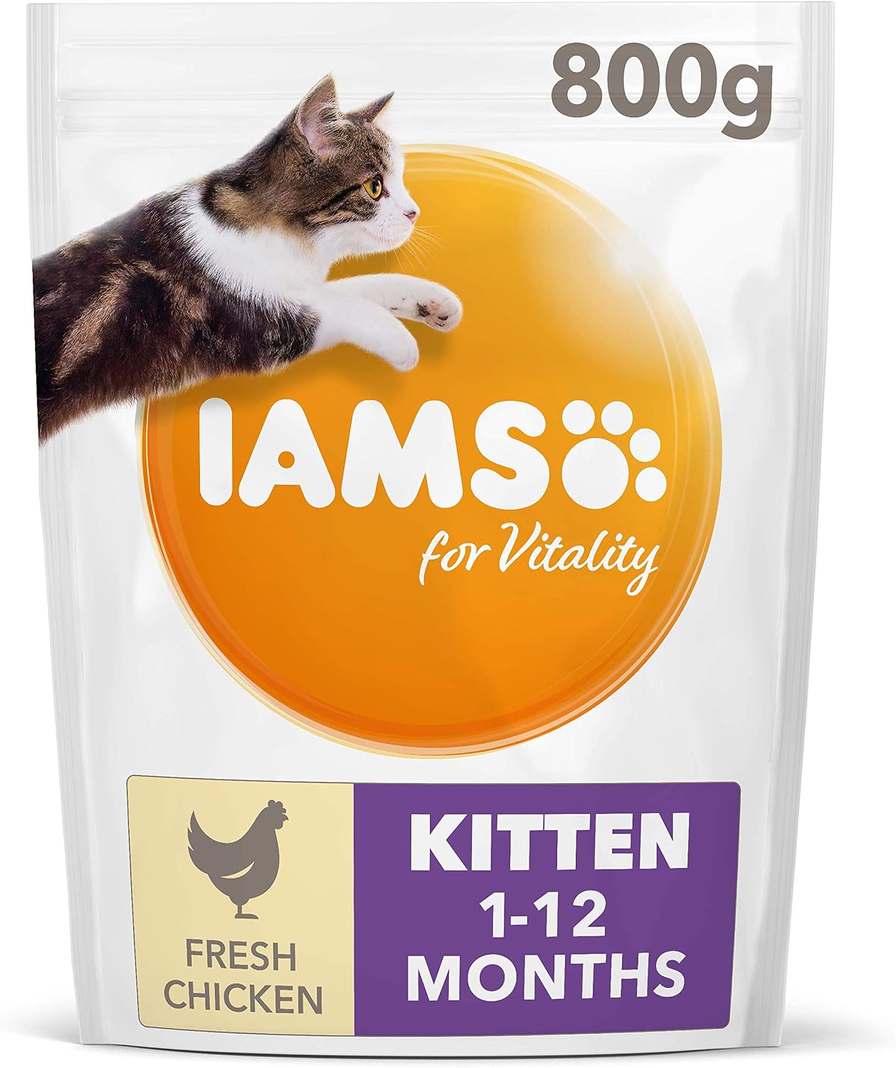 IAMS Kitten Dry Cat Food Chicken 800g, Clear, 800 g (Pack of 1)