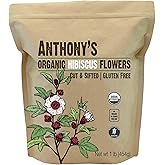 Anthony's Organic Hibiscus Flowers, 1 lb, Cut & Sifted, Gluten Free, Non GMO, Non Irradiated, Keto Friendly