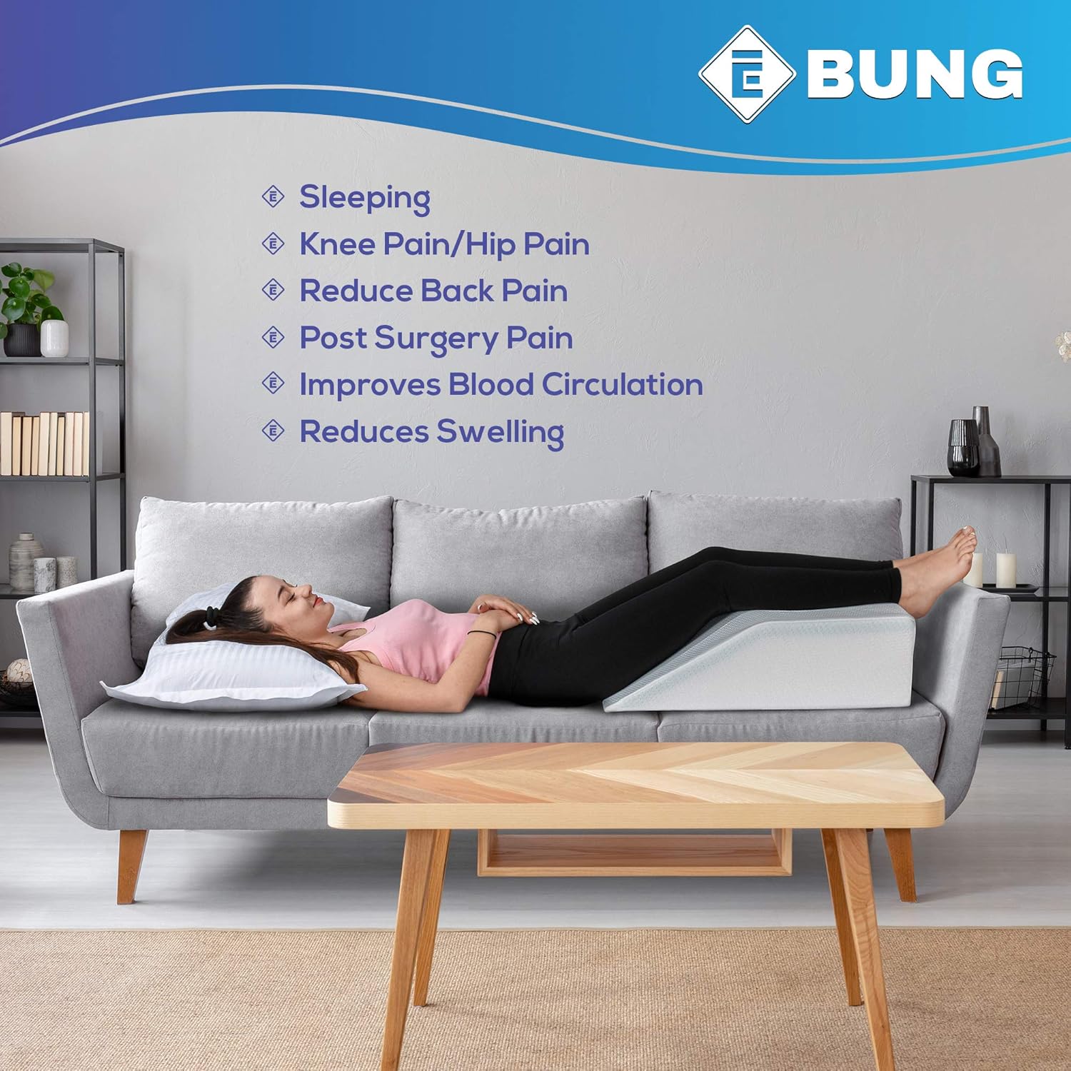 Leg Elevation Pillow with Cooling Gel - Memory Foam Leg Rest - Elevating Foam Wedge- Relieves Leg Pain, Hip and Knee Pain, Improves Blood Circulation, Reduces Swelling - Breathable, Washable Cover: Home & Kitchen