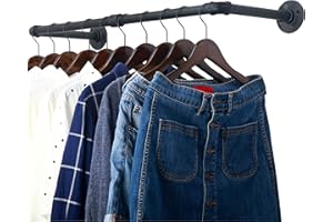 WEBI Clothing Rack Wall Mount,32" Industrial Pipe Clothes Rack for Hanging Clothes,Heavy Duty Iron Garment Rack Bar,Retail Display Clothes Rod for Closet,Laundry Room,Black