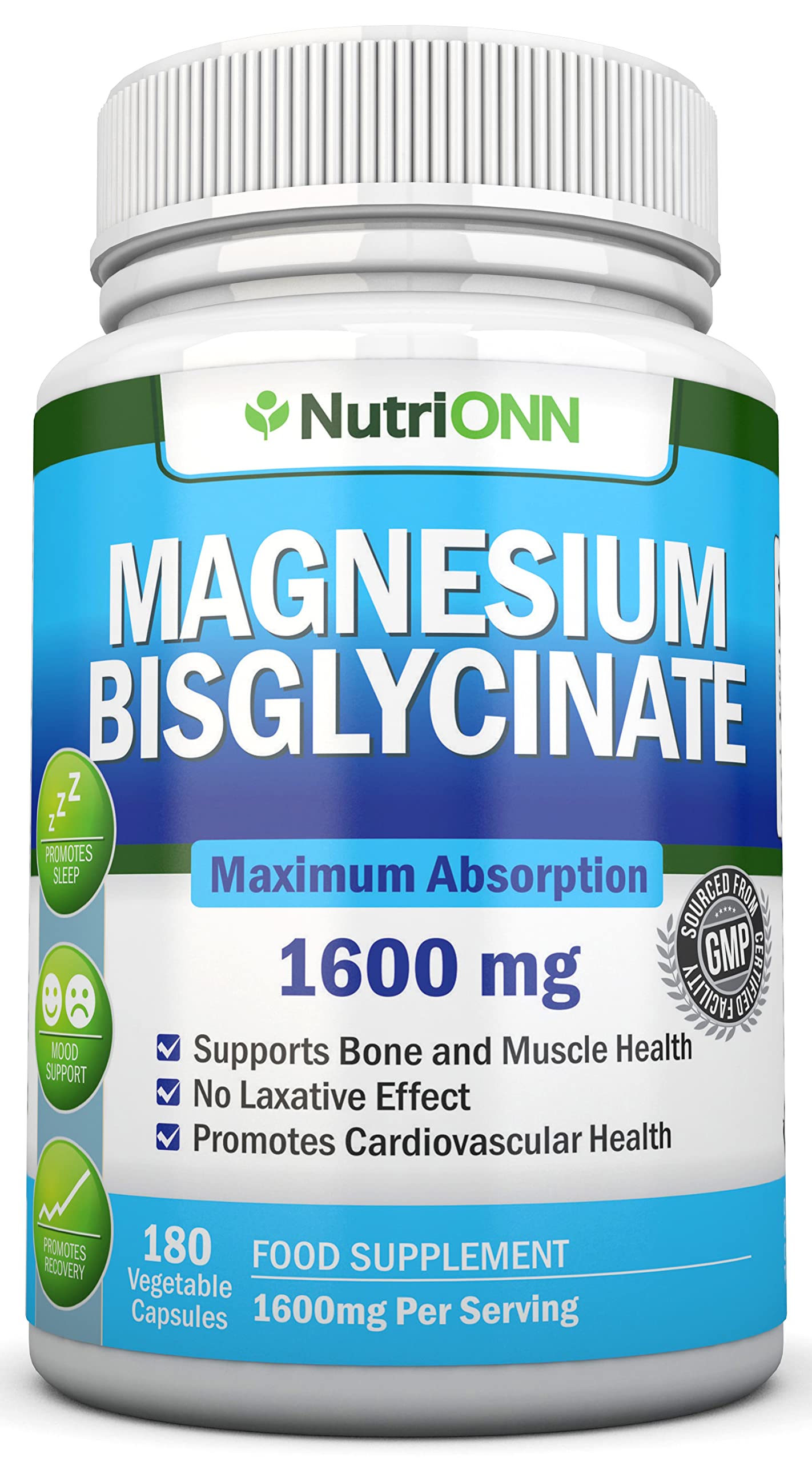 Magnesium Bisglycinate - 1600 mg - 180 Vegan Capsules - High Absorption - Chelate Vegan Supplement - High Bioavailability Pills - Great for Sleep, Anxiety, Heart Health, Muscle Cramps and Bones