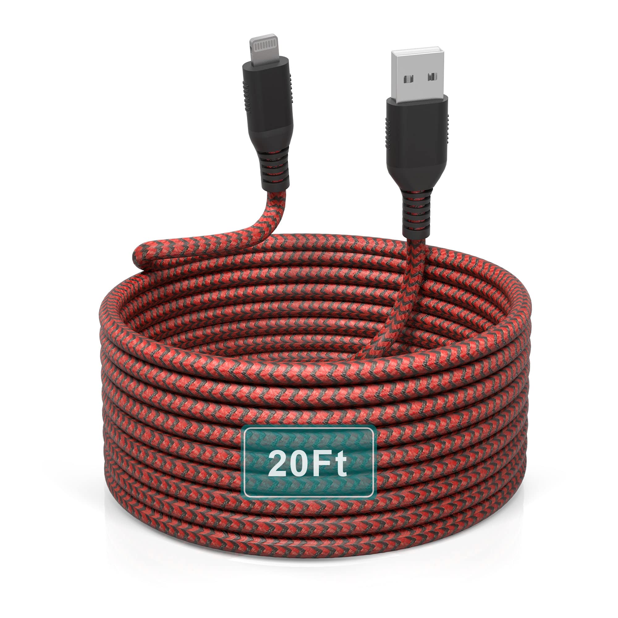 Apple MFi Certified Lightning Cable - 20FT/6M Extra Long Nylon Braided Charger Cord for iPhone 13/12/11 Pro/X/XS Max/XR/8 Plus/7 Plus/6/6s Plus