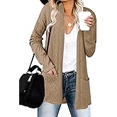 MEROKEETY Women's Casual Long Sleeve Open Front Cable Knit Cardigans Lightweight Solid Color with Pockets