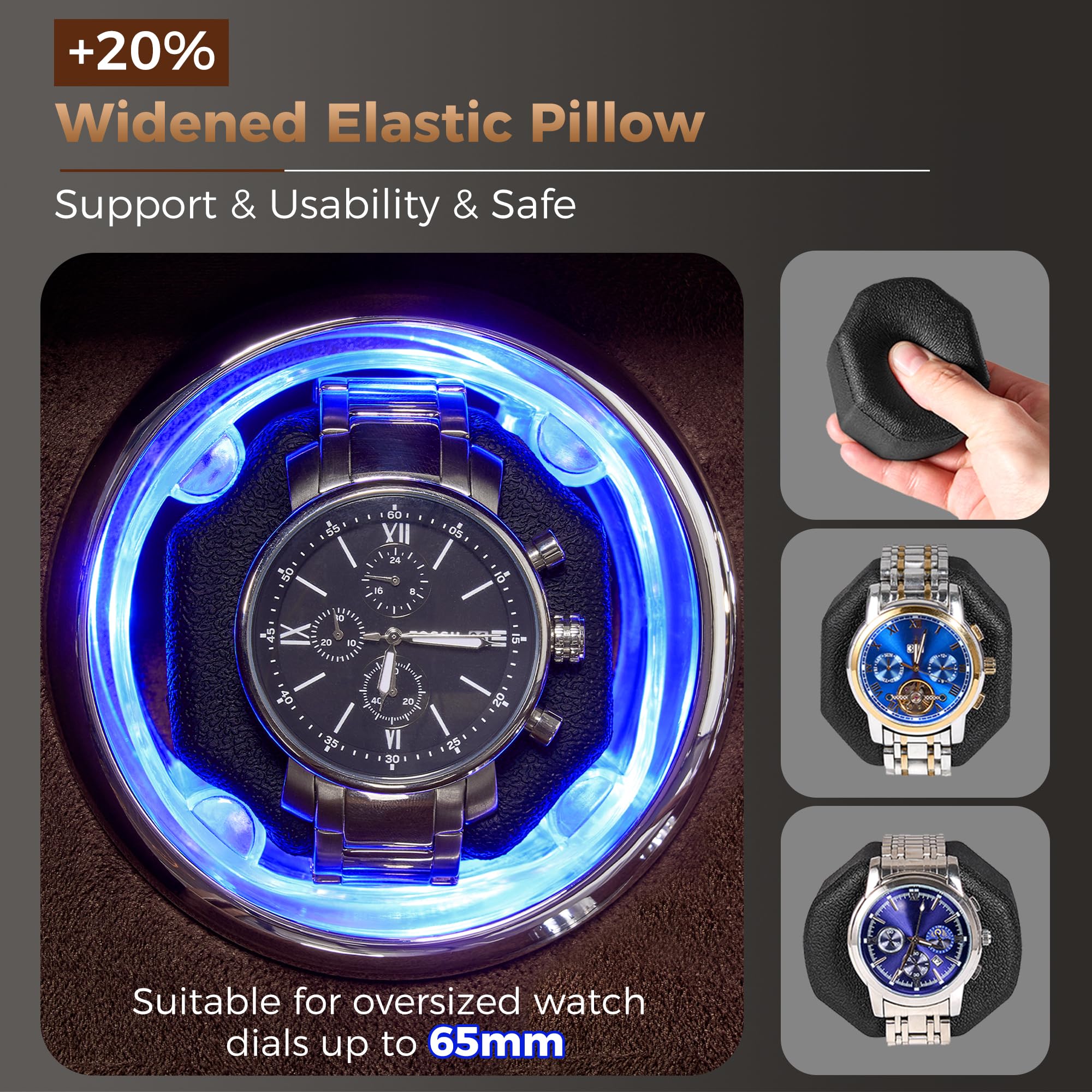 ANWBROAD ANWBROAD Double Watch Winder, Automatic Watch Winder for Automatic Watches, Dual Watch Winder Box with Type-C Port Adapter, 4 Modes, Quiet Motor, LED Light, UJWW004M