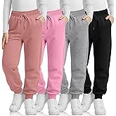 LessonZoo 4 Pack Girl's Sweatpants Casual Athletic Drawstring Joggers with Pocket Baggy Lounge Active Running Pants