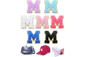 WNSIRVY 7 Pcs Chenille Letter Patches Self Adhesive Iron On Patches for Backpacks, 2.17 Inch Glitter Letter Stickers Preppy Varsity Chenille Patches for Clothing Jackets Hat Laptop (M)