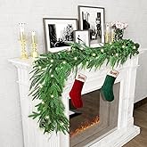 Norfolk Pine Eucalyptus Garlands with Light String, 6Ft Artificial Soft Christmas Pine Garland, Real Touch Greenery Garland for Table, Mantle, Staires, Premium Indoor/Outdoor Christmas Decorations.