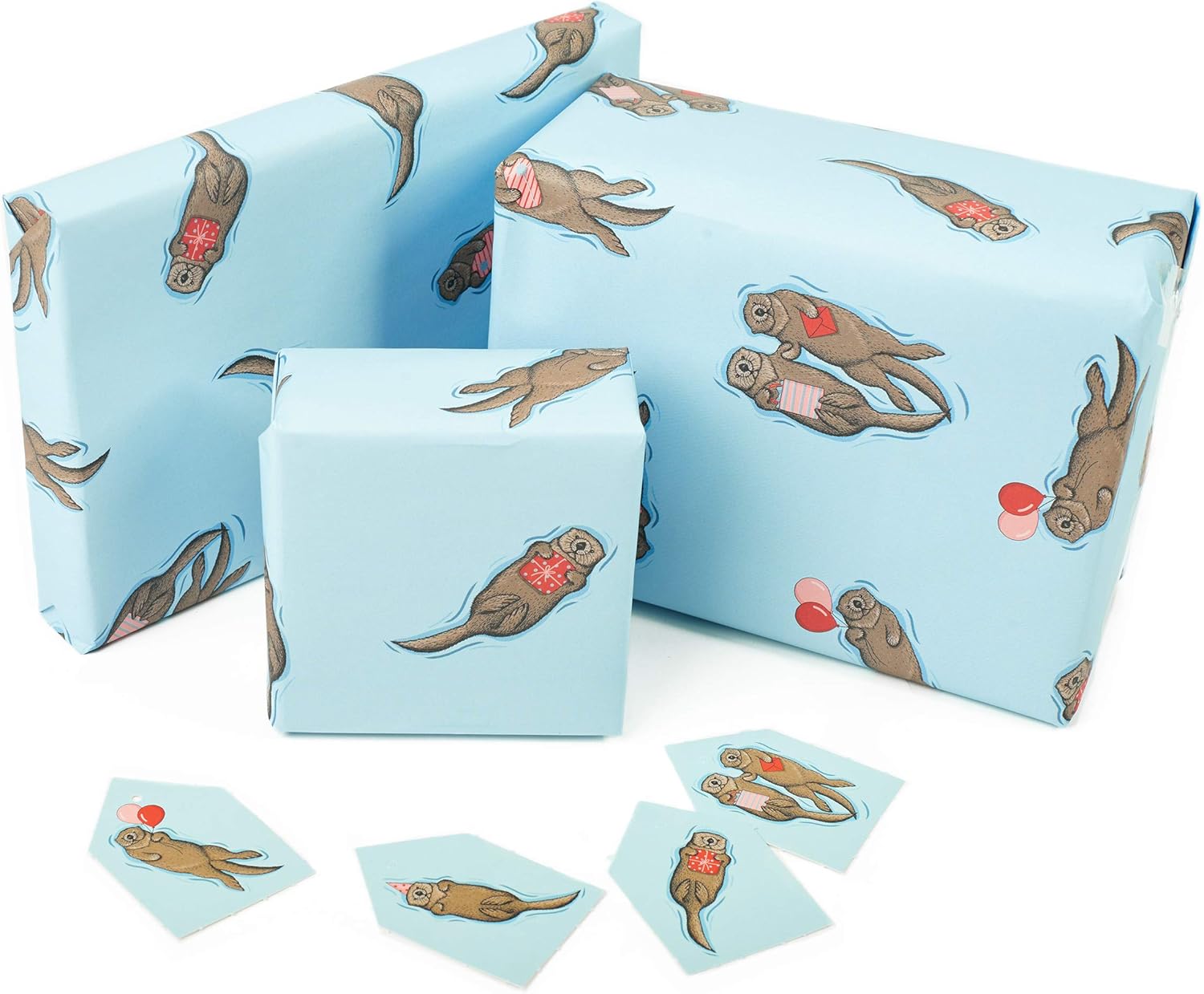 Central 23-6 Christmas Wrapping Paper Sheets - Birthday Otters - Blue Gift Wrap for Men Women - Friends - Recyclable and Made In UK - Image 3