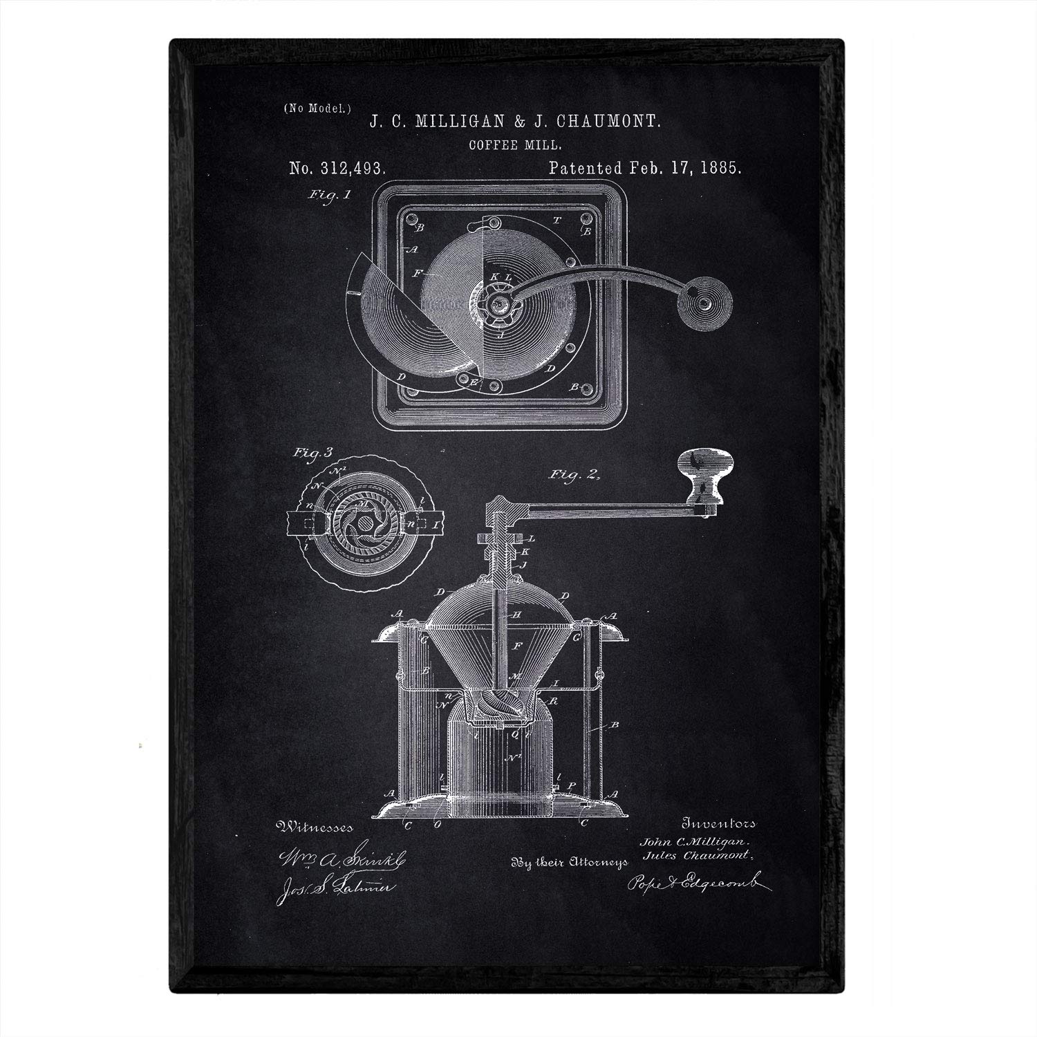 Nacnic Poster patent coffee grinder. Sheet with old design patent A3 size with black background — image 1