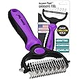 Maxpower Planet Pet Grooming Brush - Double Sided, Extra Wide for Dogs and Cats - Dematting Undercoat Rake, Reduces Shedding by 95%, Purple