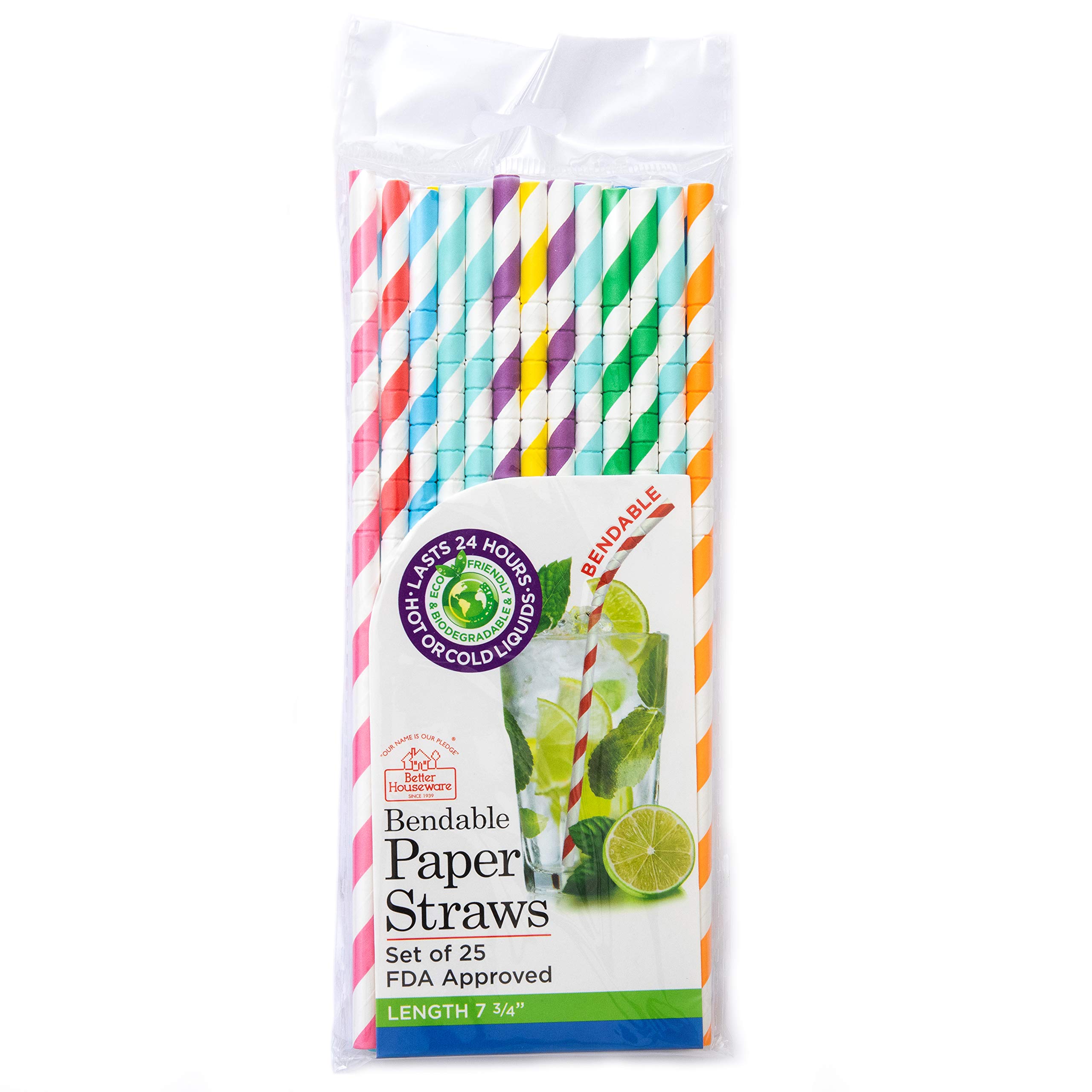 Better HousewareLong Lasting Bendable Paper Straws, Standard, Assorted