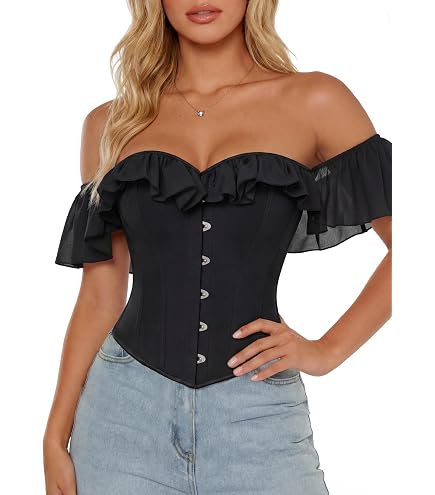 Amazon.com: xxxiticat Women's Off Shoulder Corset Top Short Sleeve
