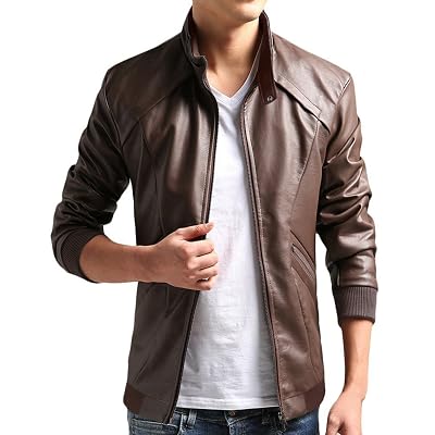 Mens Leather Motorcycle Jacket Casual Zipper Closure Slim Bomber Jacket - Unbranded