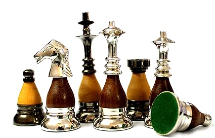 StonKraft 3.5 King Height - Collector Edition Brass Chess Pieces Wooden Chess Piece Chessman Chess Coins Pawns (Brown)