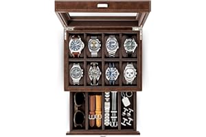 TAWBURY 8 Slot Watch Box with Drawer – Premium Watch Storage Case for Men | Faux Leather Watch Box and Storage Valet | Wrist Watch Display Case for Men | 8 Watch Case for Men
