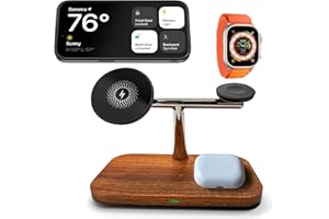 3-in-1 Natural Wood Wireless MagSafe Compatible Magnetic Charger Stand Station - 4TH GEN - for Apple iPhone 16/15/14/13/12, P