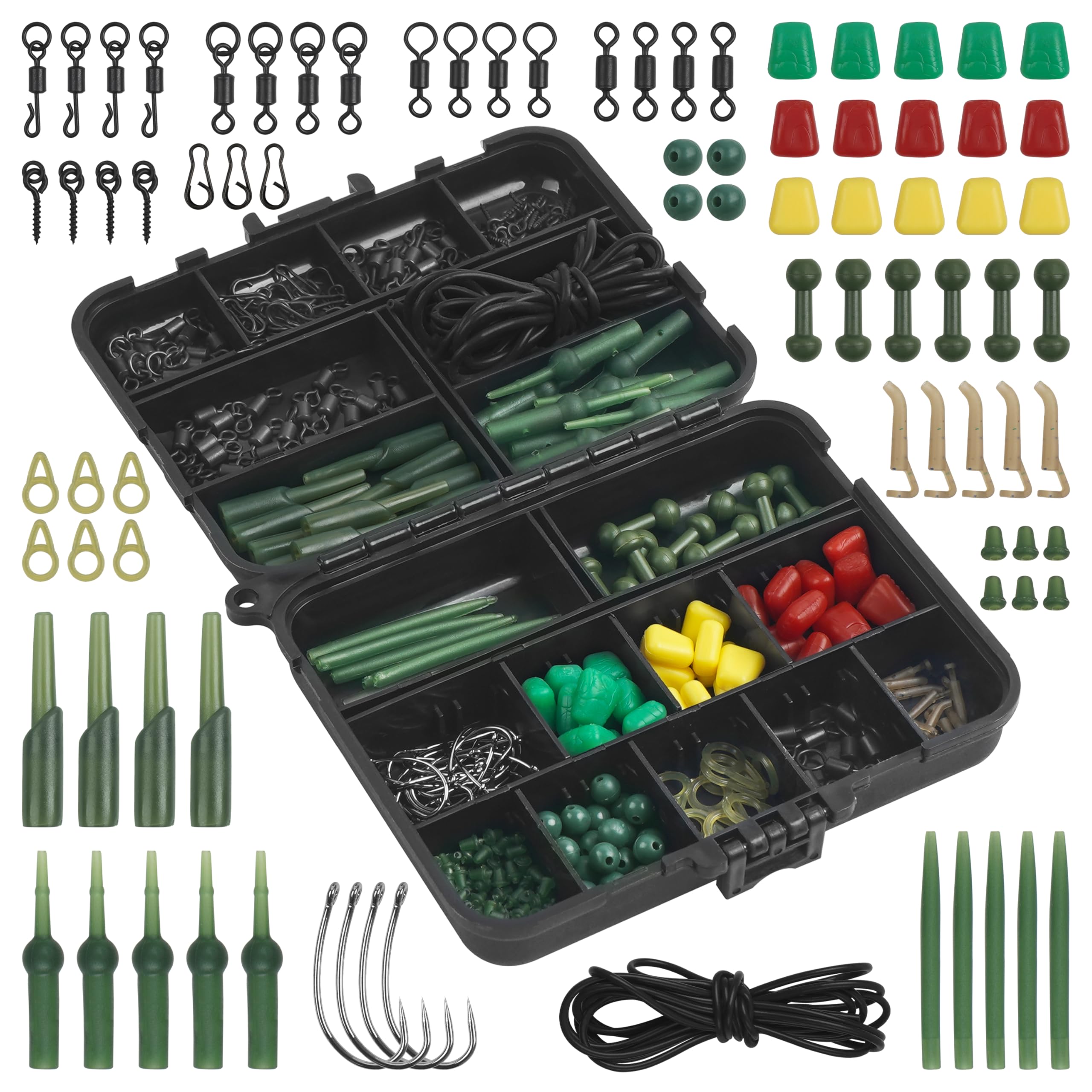 OROOTL Carp Fishing Tackle Set Carp Rigs Making Kit for Beginners Include Hooks, Safety Clips and Rolling Swivels, Beads, Sleeves, Boilie Stops, Corns 271pcs/box Carp Fishing Accessories Equipment