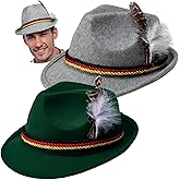 Spooktacular Creations Oktoberfest Hats, 2 PCS German Oktoberfest Costume Accessories Set, Green Gray Felt Fedora Retro Hats for Adults Bavarian Alpine Halloween Dress Up, RolePlay Party