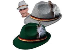 Spooktacular Creations Oktoberfest Hats, 2 PCS German Oktoberfest Costume Accessories Set, Green Gray Felt Fedora Retro Hats for Adults Bavarian Alpine Halloween Dress Up, RolePlay Party