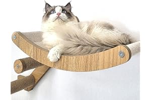 HeyKitten 17" Cat Wall Hammock for 2x4 Stud Mount, Stylish Floating Kitten Shelf, DIY Suspension Kitty Perch for Large and Multiple Indoor Cats, Walnut (Wall Hammock)