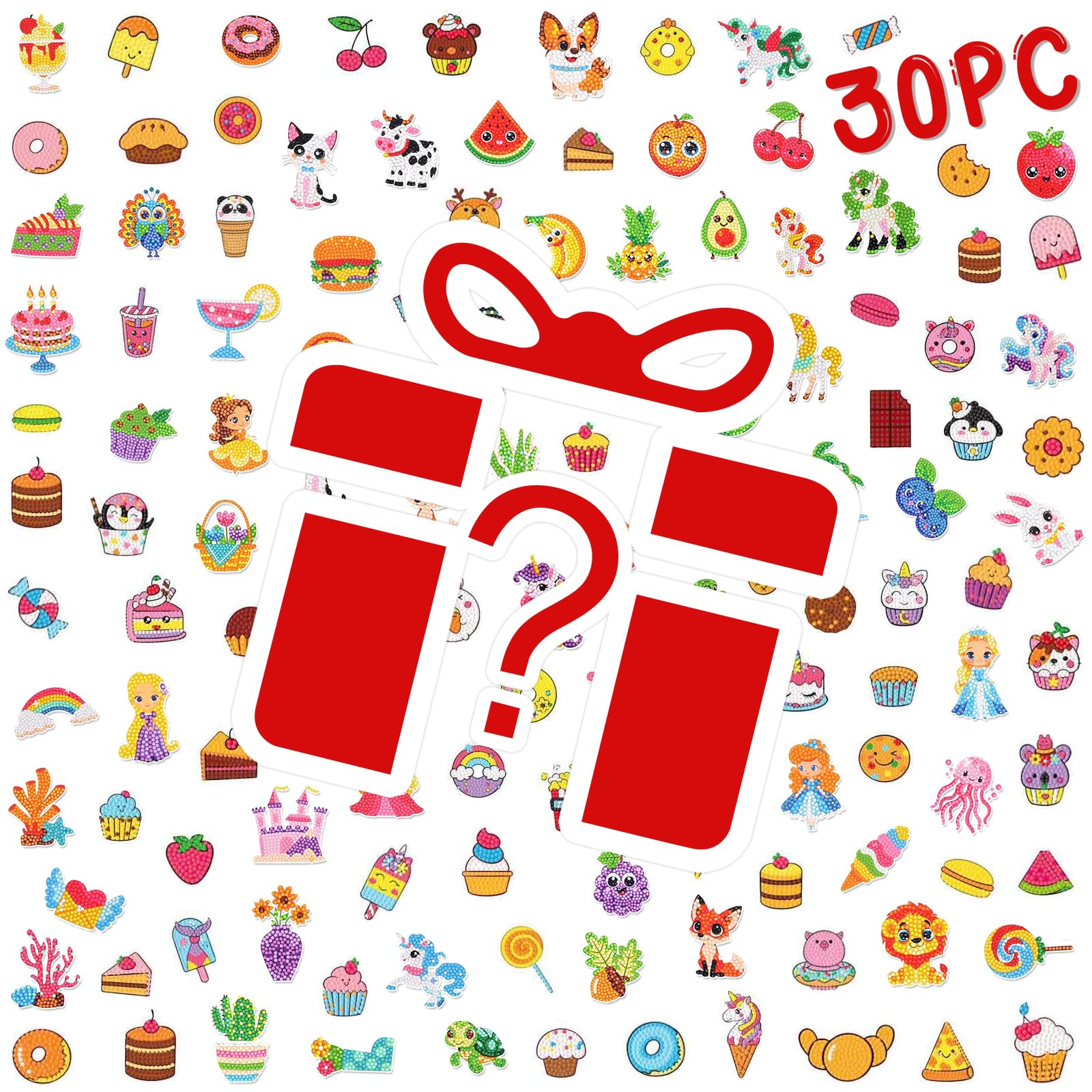 Photo 1 of Diamond Art Magnets for Refrigerator, DIY Stickers Kit, 30 Pieces, for Adults and Kids (Cartoon-001)