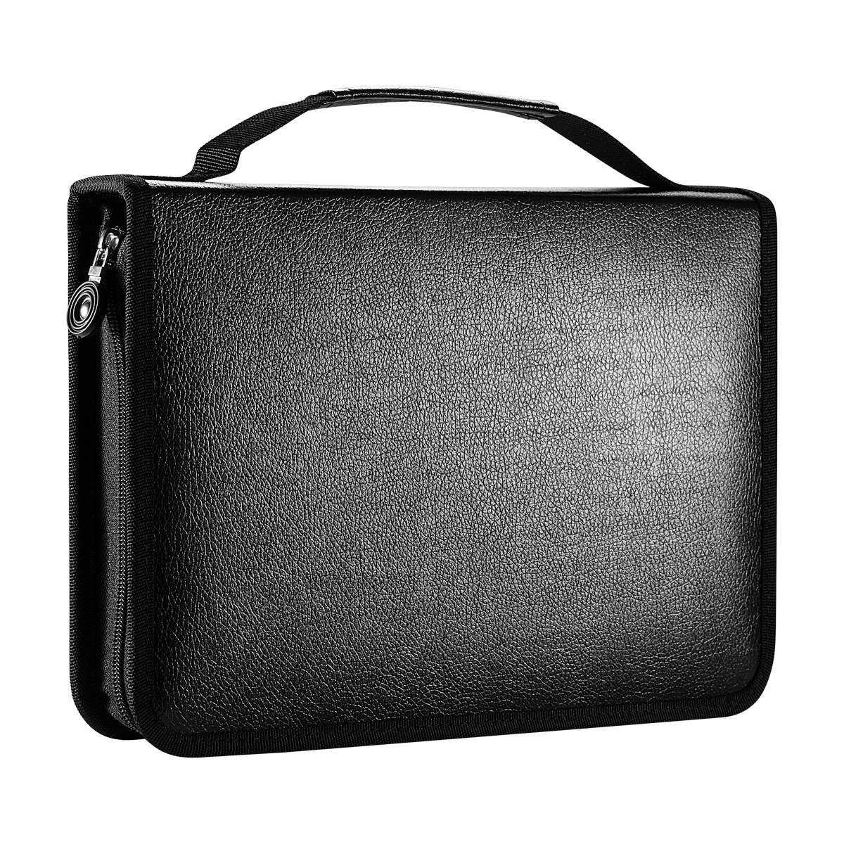 WINSHEA 150 Slots PU Leather Pencil Case Pencil Holder Large Capacity Zippered Students Pencil Pouch Pencil Wrap Bag Colored Pencils Case Organiser Stationary (Black)