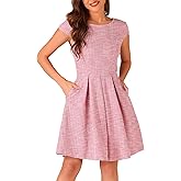 Allegra K Plaid Tweed Dress for Women's 2025 Fall Round Neck Cap Sleeve A-Line Vintage Pleated Dresses
