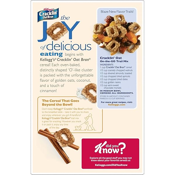 KELLOGG’S CRACKLIN’ OAT BRAN BREAKFAST CEREAL, FIBER CEREAL, FAMILY CEREAL, ORIGINAL, 16.5OZ BOX (1 BOX)