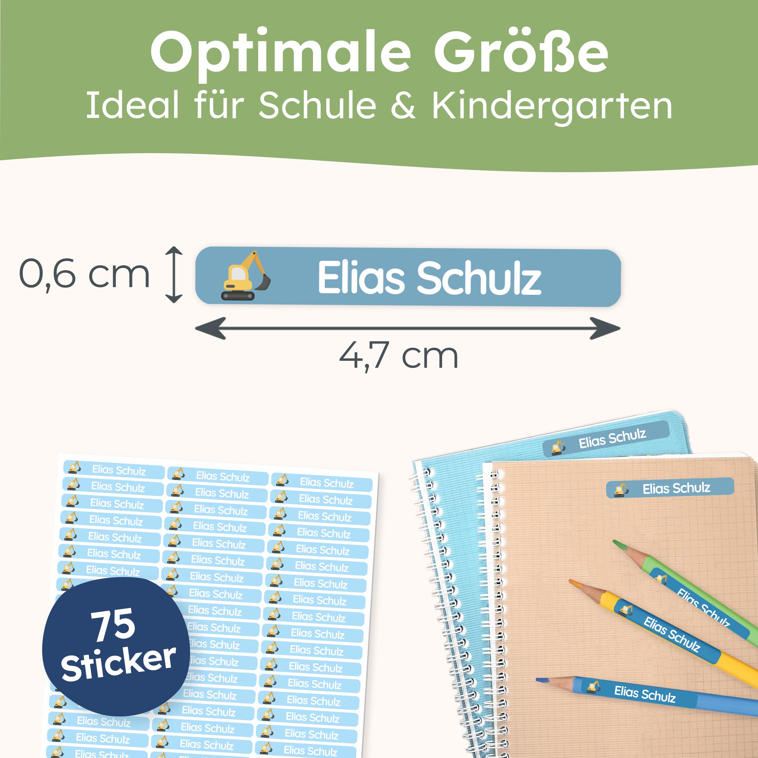 melu kids® Namensaufkleber Kinder für Schule & Kita (75 Stück) - Personalisierte Aufkleber mit Namen für Stifte und alle Schulsachen - Wasserfest in Spülmaschine (Himmelblau) 6