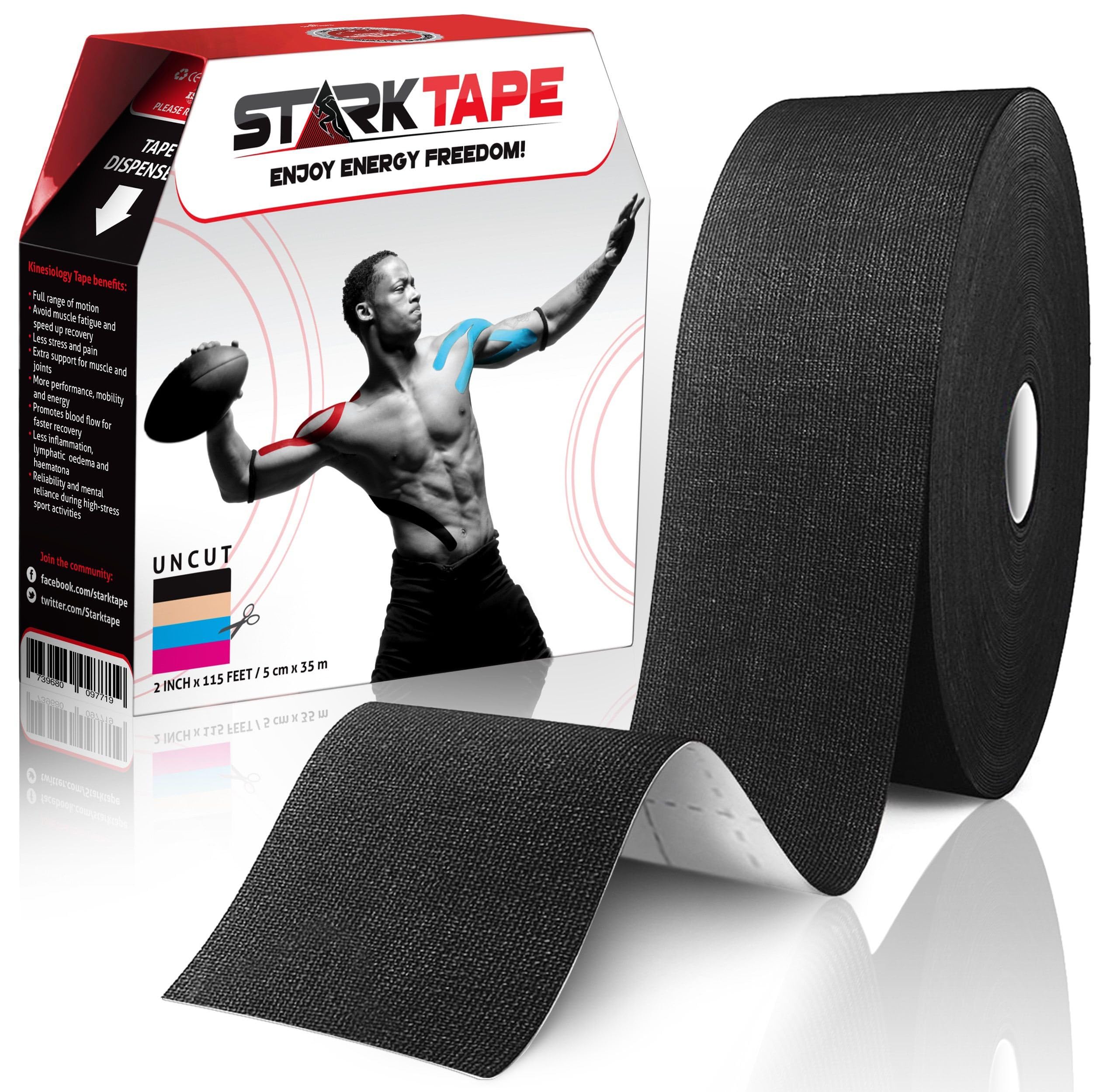 Starktape Kinesiology Tape Kt Athletic Rock Taping For Knee, Shoulder, Muscles Body Sports Injuries | Medical Support Physio First Aid Elastic Roll Black