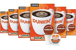 Dunkin' Hazelnut Flavored Coffee, 60 Keurig K-Cup Pods,10 Count (Pack of 6)