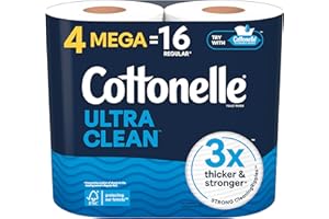 Cottonelle Ultra Clean Toilet Paper, 4 Mega Rolls = 16 Regular Rolls, Packaging May Vary