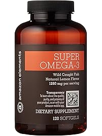 Amazon Brand - Amazon Elements Super Omega-3, Natural Lemon Flavor, 1280 mg per Serving, 120 Softgels, 2 Month Supply
