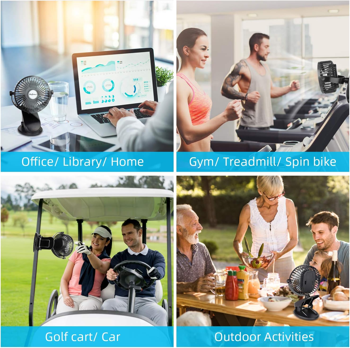 SkyGenius Battery Operated Stroller Fan, Rechargeable USB Powered Mini Clip on Desk Fan: Kitchen & Dining