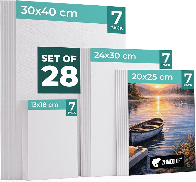 Zenacolor Canvas for Painting Set of 28 Multi Sizes 13x18 to 30x40 cm