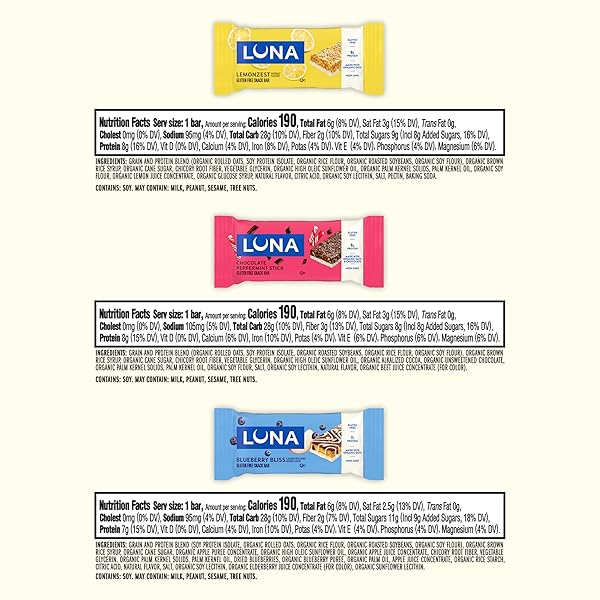 LUNA BAR – VARIETY PACK – 6 FLAVORS – GLUTEN FREE SNACK BARS – NON-GMO – PROTEIN BARS – MADE WITH ORGANIC OATS (12 PACK)