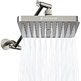 SparkPod Square Rain Shower Head with Shower Head Extension Arm - High Pressure Rain - Luxury Modern Look - No Hassle Tool-less 1-Min Installation (11" Shower Arm Extension, Elegant Brushed Nickel)