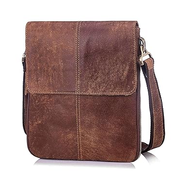Echtes Leder Klein Umhängetasche Herren Tasche Reisen Mini Schultertasche Handytasche Männer Mini Messenger Bag (Braun-a)