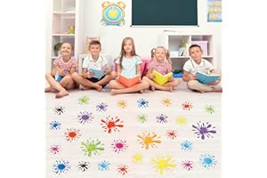 ReliThick 30 Pcs Watercolor Paint Splatter Floor Decal 3 1/4"-6 1/2" Colorful Painting Splotches Wall Cling Art Paint Splash Floor Cling Window Stickers for Classroom Nursery Kids Daycare Home Decor