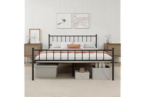 WJORATA Metal Platform Queen Bed Frame with Headboard Sturdy Steel Slats Support No Box Spring Needed Easy Assembly Black