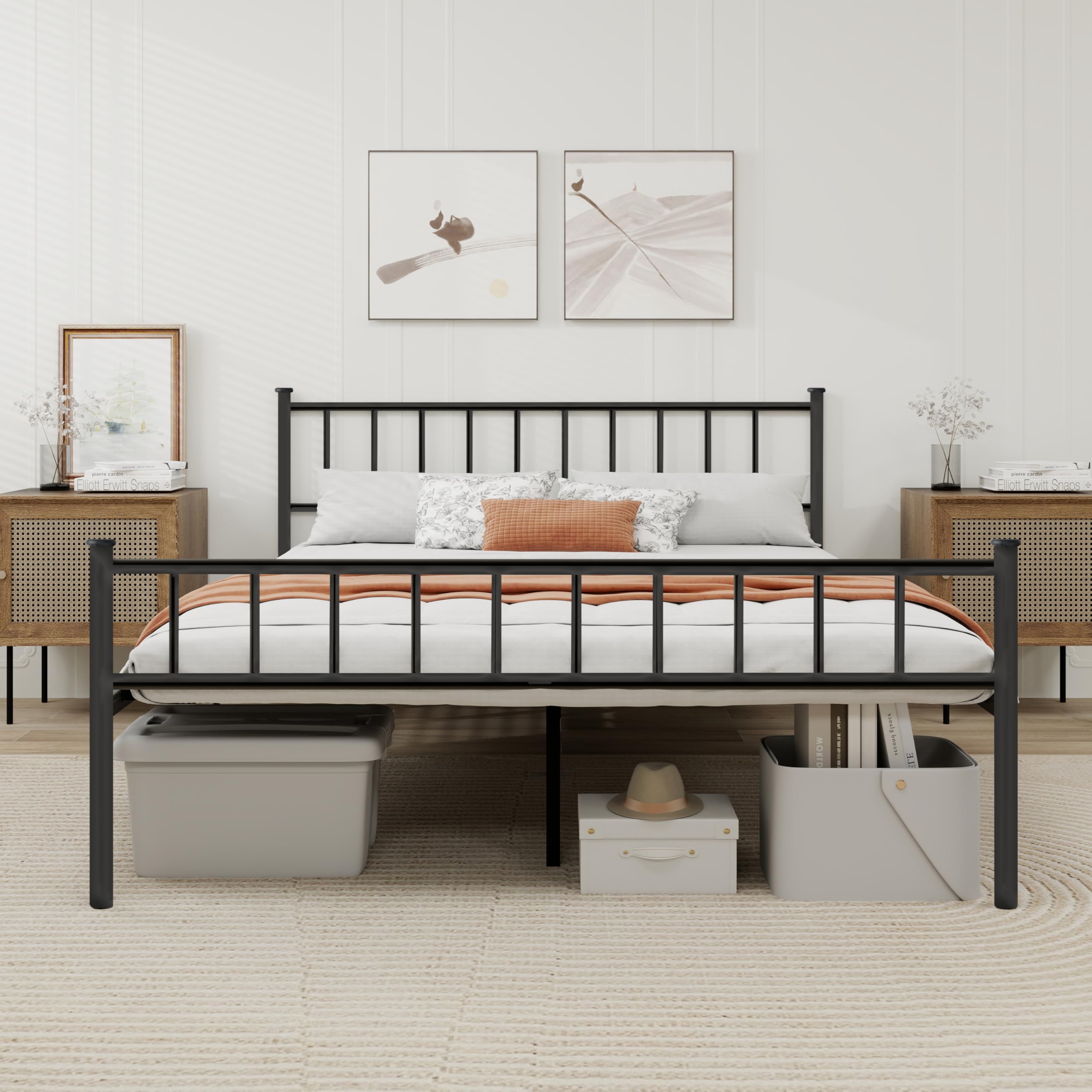 Photo 1 of WJORATA Metal Platform King Bed Frame with Headboard Sturdy Steel Slats Support No Box Spring Needed Easy Assembly Black