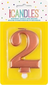 Unique Elegant Metallic Rose Gold Number 2 Birthday Candle 1 Pc view 2