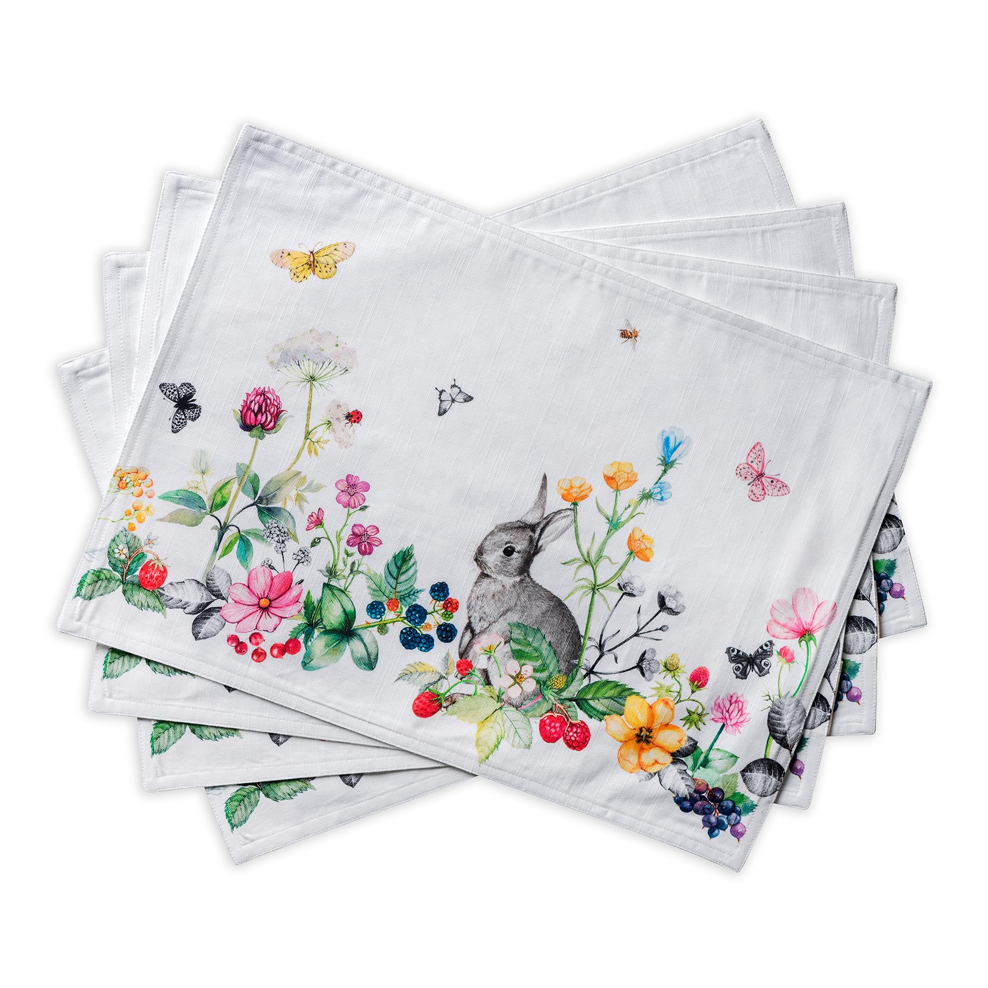Maison d' Hermine Placemats Set of 4 100% Cotton Washable Cloth Place Mats Reusable Table Mats for Kitchen Dining Party Wedding Easter Decorations Spring/Summer (Printemps, 13" x 19") Image