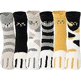 Geyoga 6 Pairs Fuzzy Cat Paw Socks for Women Warm Winter Cat Socks Fluffy Slipper Soft Slipper No-shedding Sleeping Cute Animal Cozy for Birthday Valentine Gifts