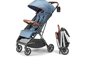 Bombi Bēbee V2 Lightweight Baby Stroller - Premium Vegan Leather, One-Hand Fold, Infinite Recline, Aircraft-Grade Aluminum Frame, XXL Canopy, and Ample Storage Umbrella Stroller - Storm Blue