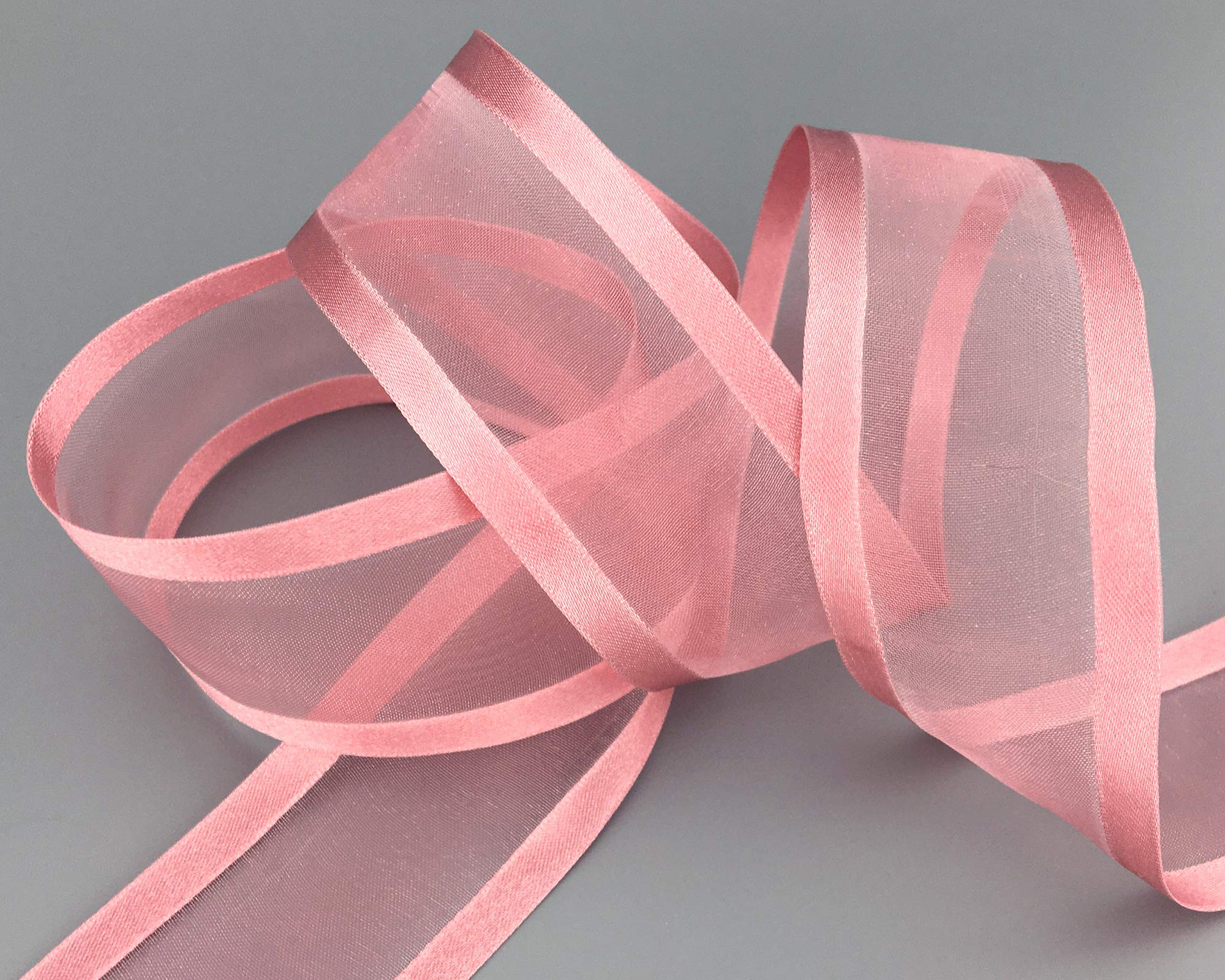 finemark 25 m x 38 mm Chiffon Ribbon with Satin Edge Antique Pink (53) Chiffon Decorative Ribbon Gift Ribbon Semi-Transparent Shiny Wireless Organza