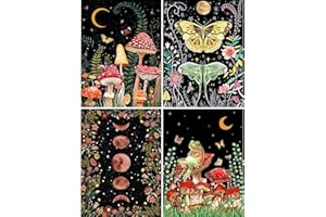 VeGuude Paint by Numbers for Adults and Kids Beginner, 4 Pack Painting by Number Kits On Canvas, Without Frame DIY Moon Mushroom Oil Painting Acrylic Paints, Home Wall Decor Gift 12x16inch