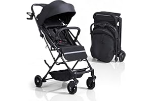 DrBash Compact Fold Baby Stroller, Lightweight Travel Toddler Stroller with One-Hand Fold, UPF50+ Extendable Canopy, Reclinin